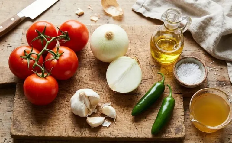 Ingredientes básicos de la salsa entomatada. fOTO: IA