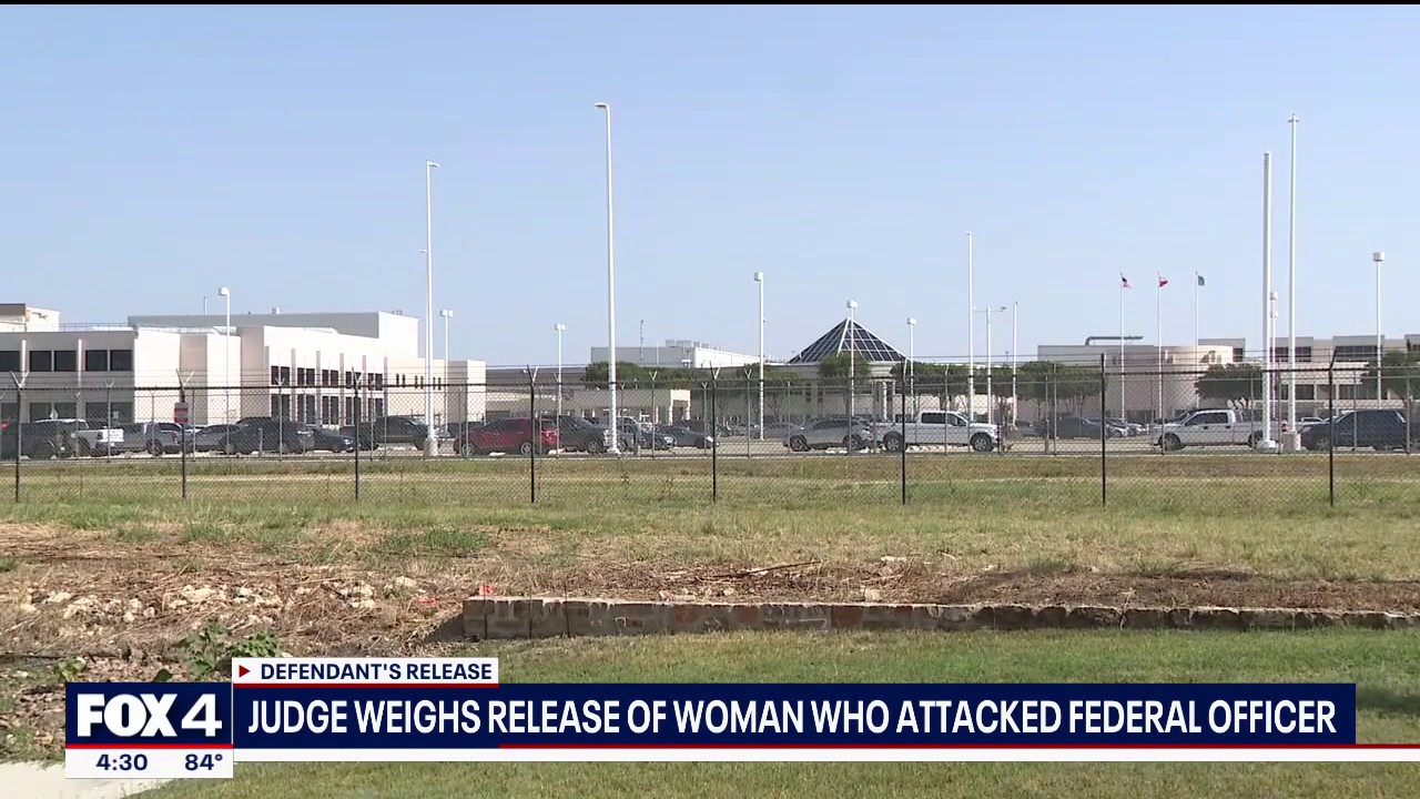 Judge weighs release of woman accused of attacking federal officer in ...