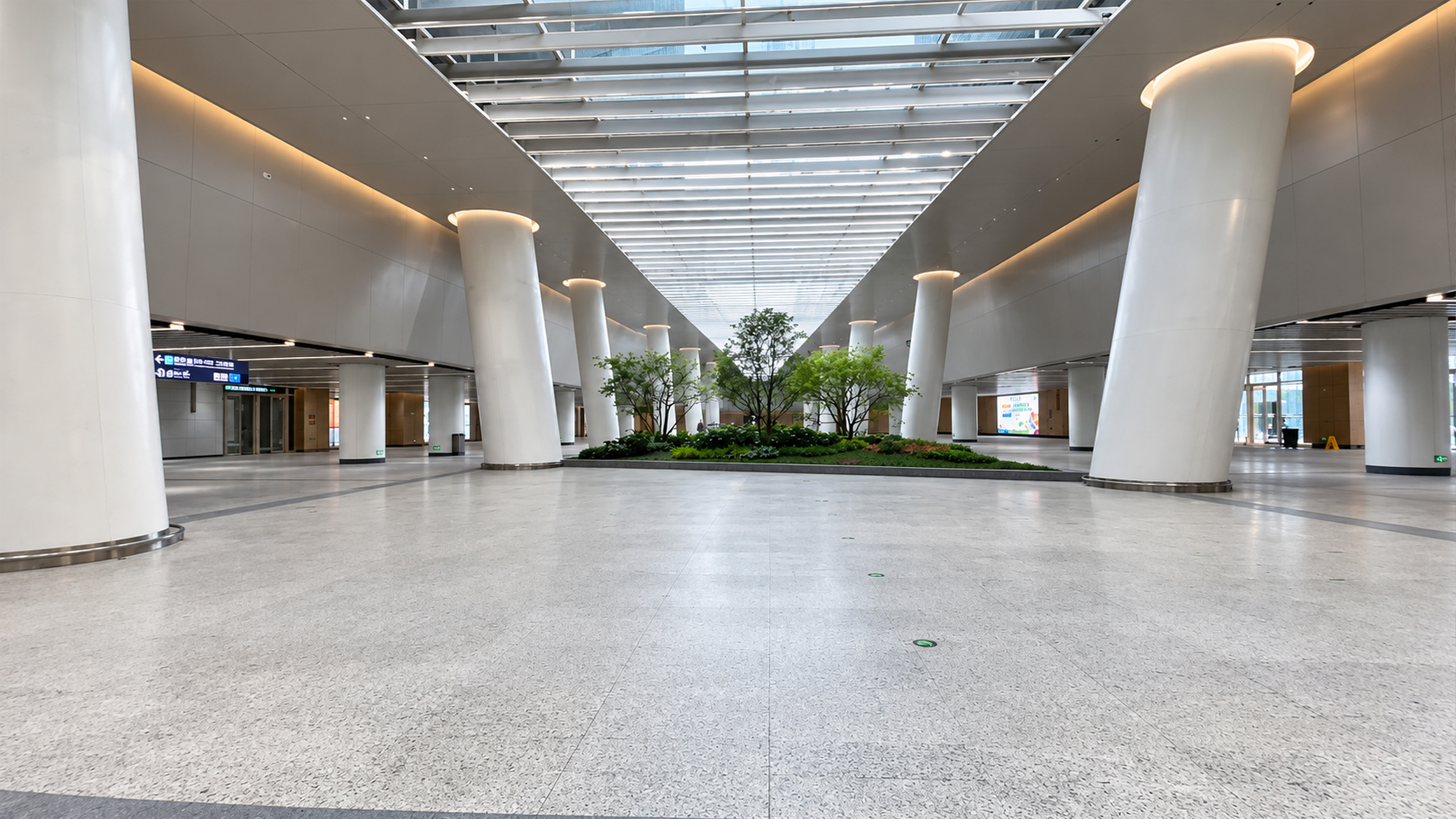 A green indoor garden sits beneath China's massive metro station
