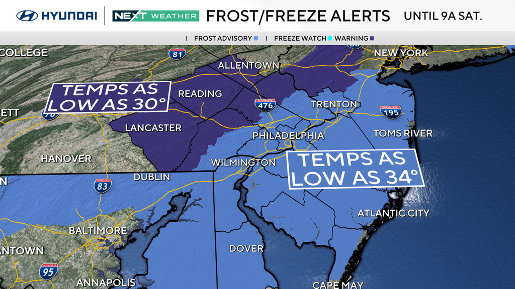 Freeze warning in effect for parts of Philadelphia region as chilly air moves in. Here's the weather forecast