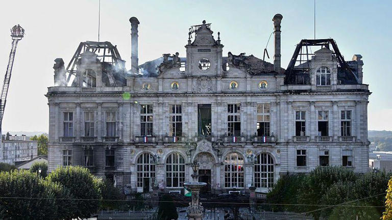 Ruins of Limoges city hall a symbol of France divided by national protests