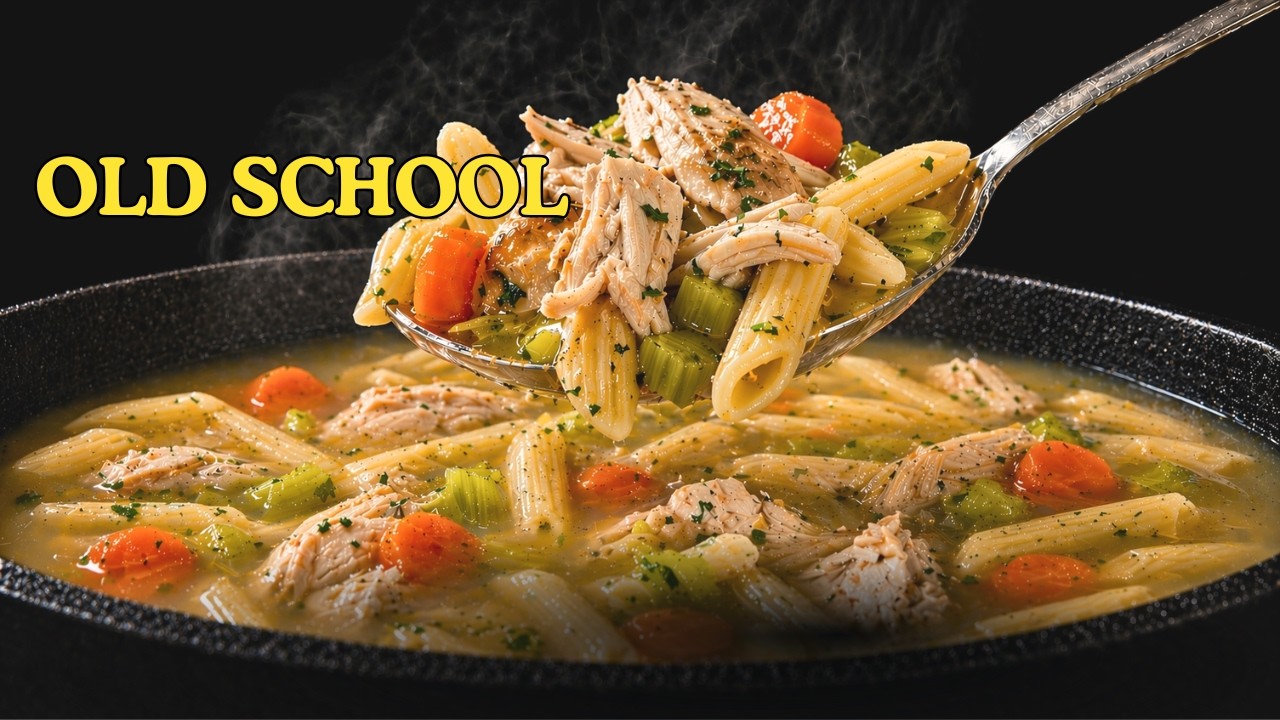 Old school chicken noodle soup with real chicken flavor