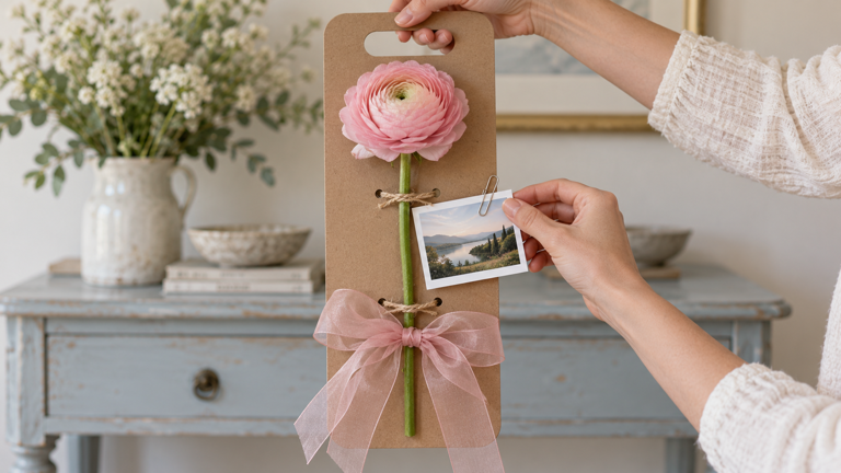 How to make a flower gift carrier using a ribbon bow