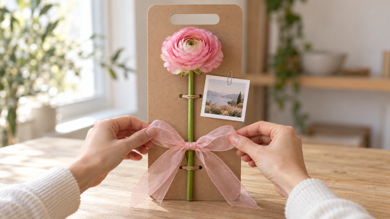 How to make a flower gift carrier using a ribbon bow