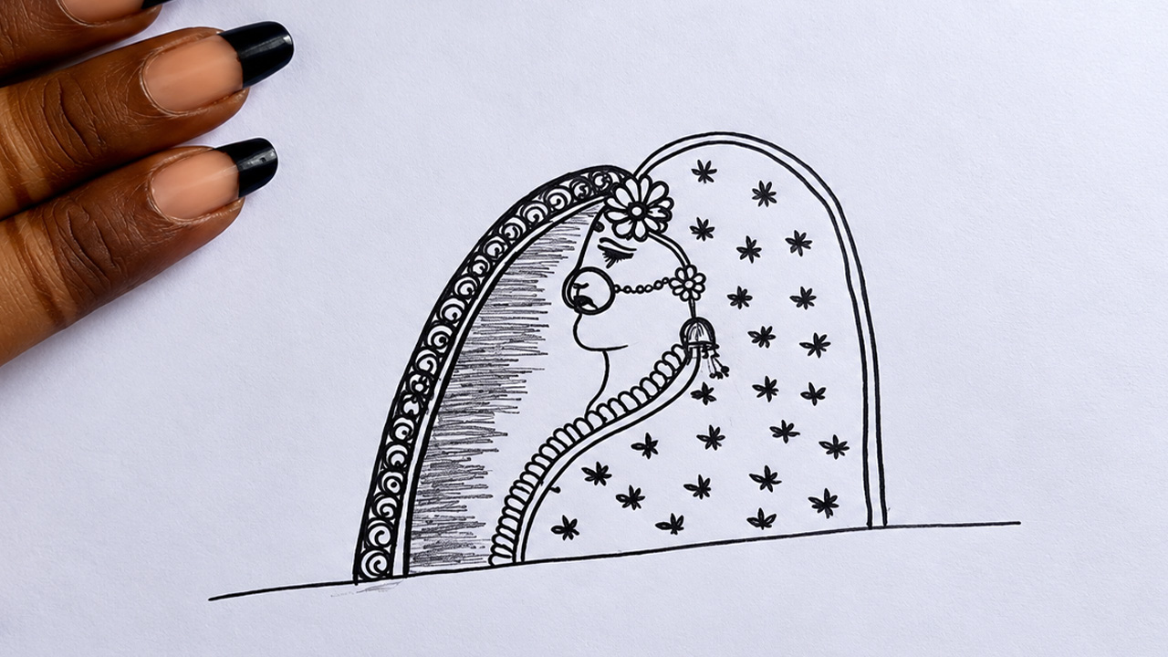 Traditional Indian wedding couple mehndi motif sketching guide
