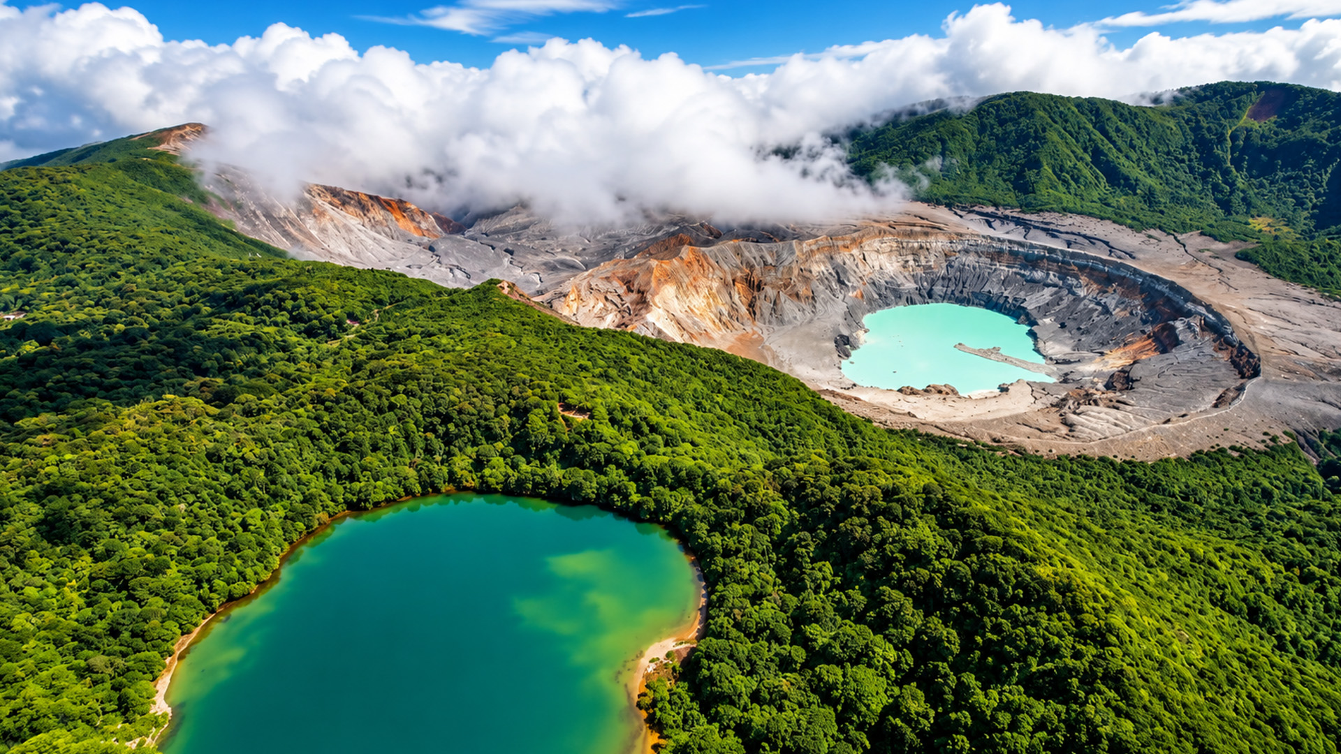 Two volcanic lakes with completely different water colors