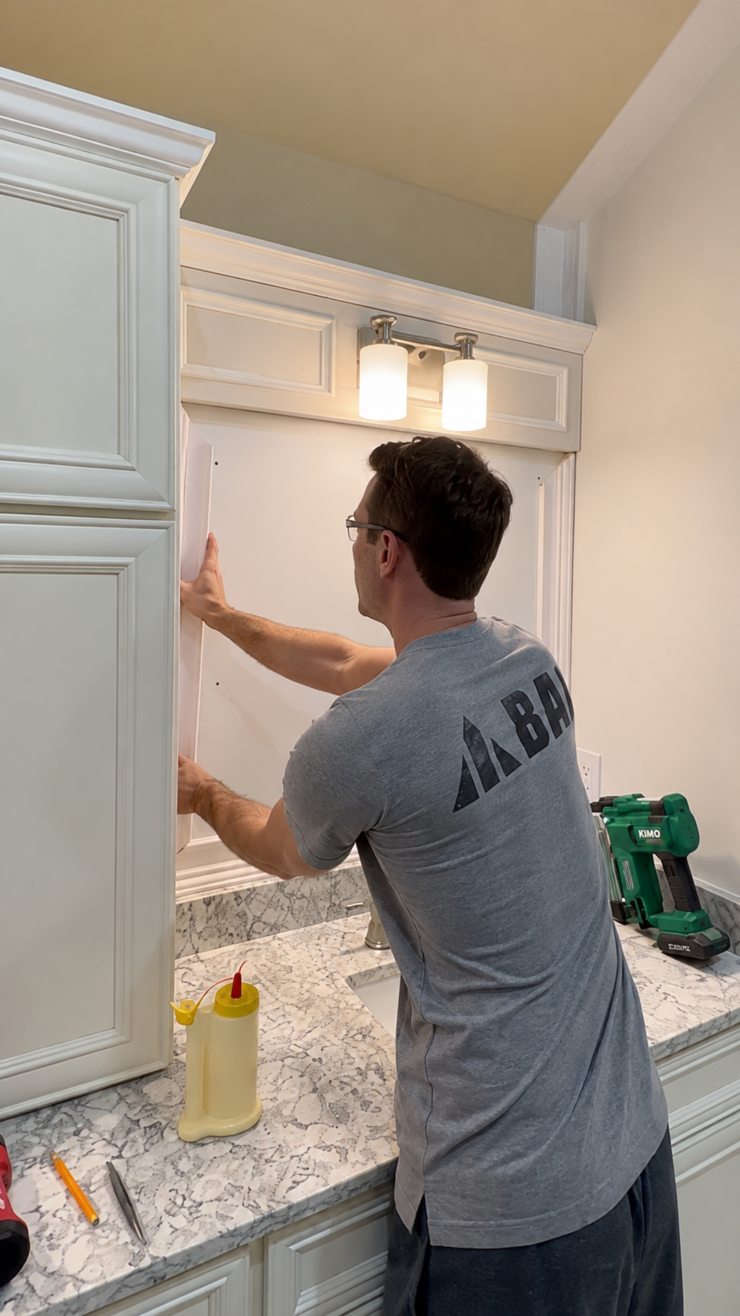 Upgrading a bathroom vanity with detailed moulding