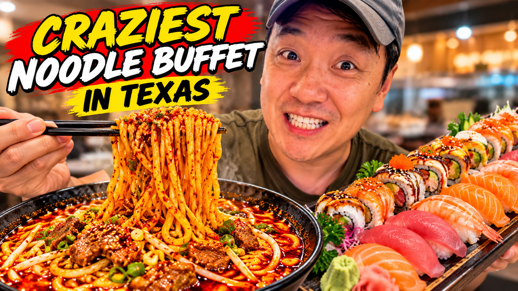 🍜 All you can eat noodles + sushi! I tried the most outrageous buffet ...