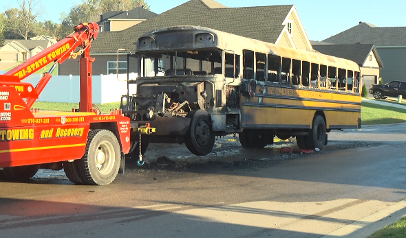 Children evacuated just before school bus catches fire in Indiana