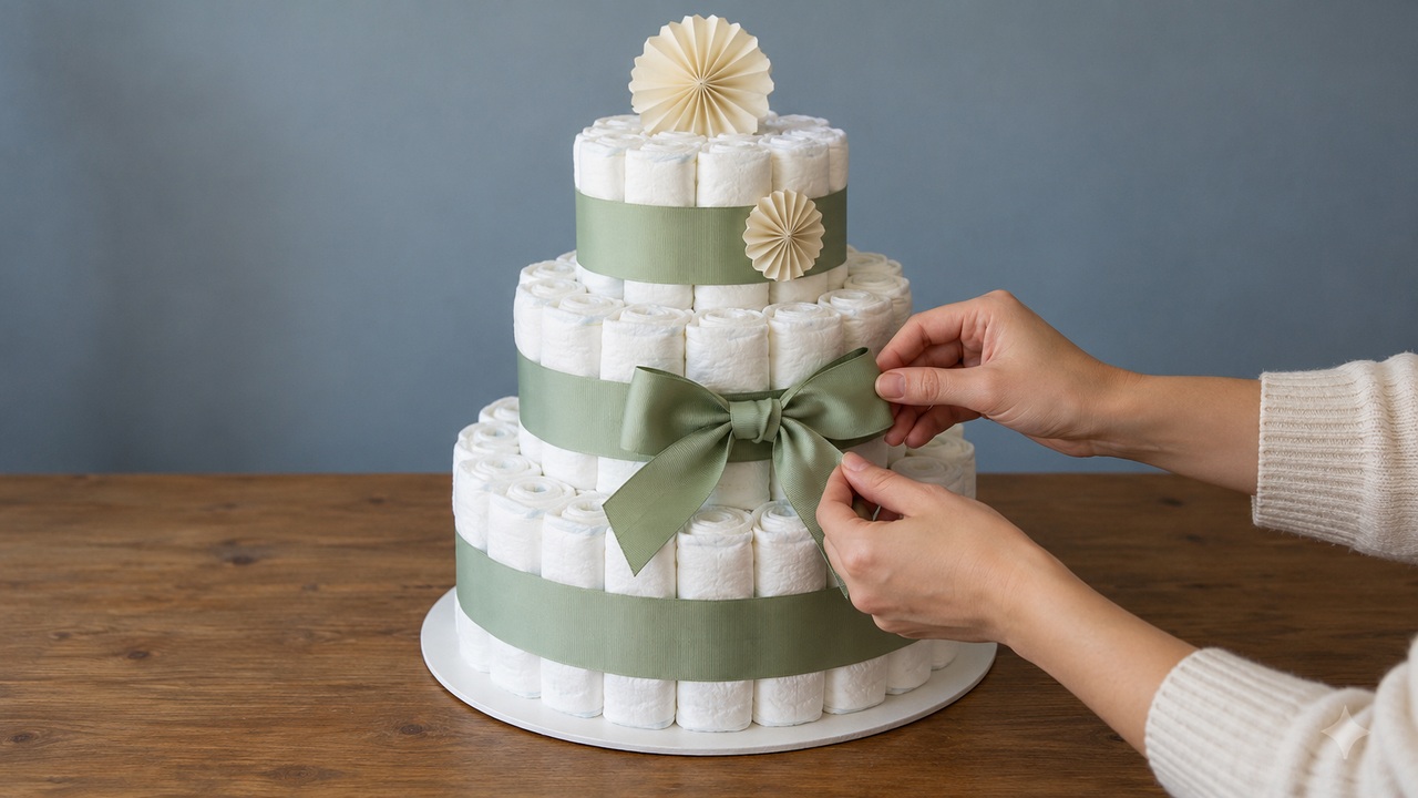 How to make a cake using diapers for a baby shower