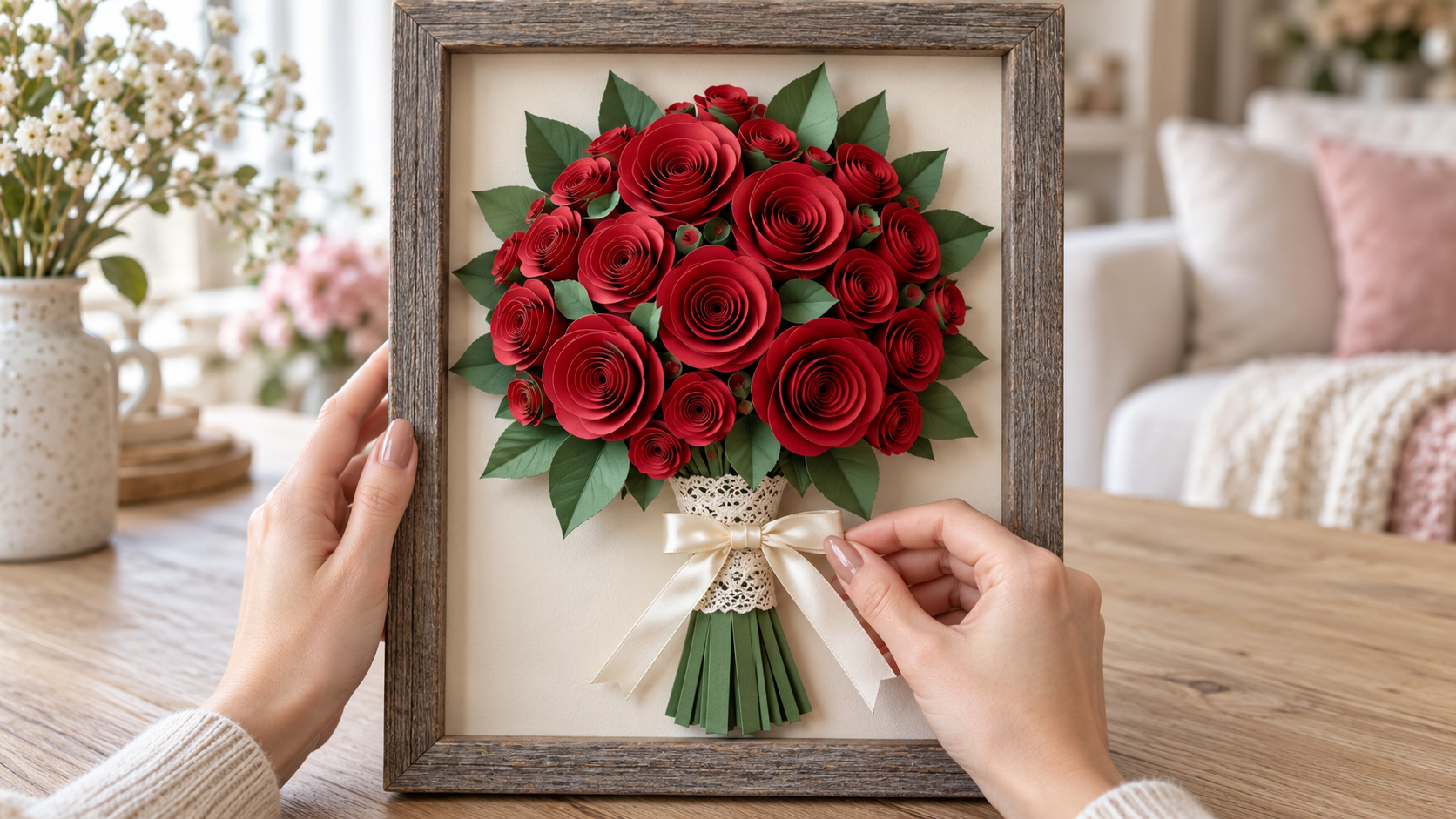 How to make a framed paper rose bouquet