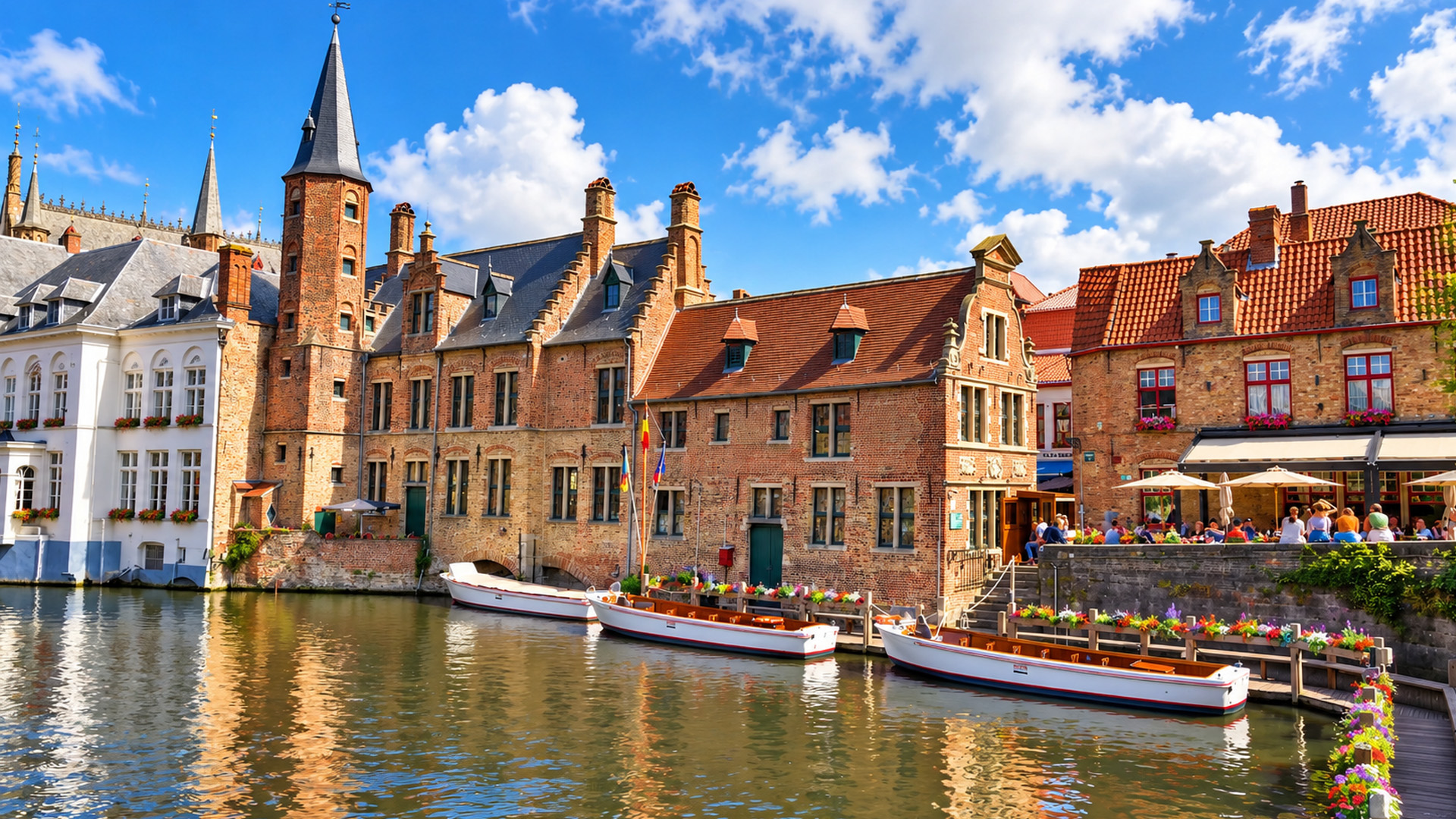 Brygge i Belgien där medeltida arkitektur möter historiska kanaler (4K)