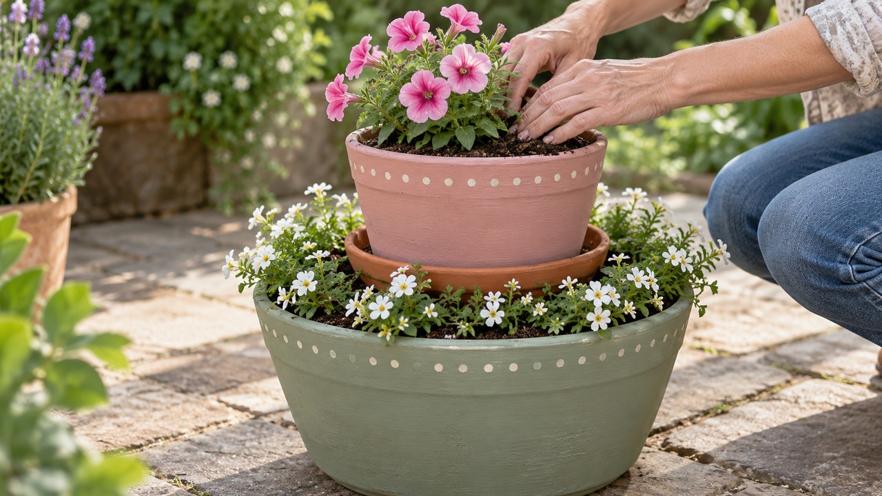 How do pots and saucers fit together into a tiered planter?