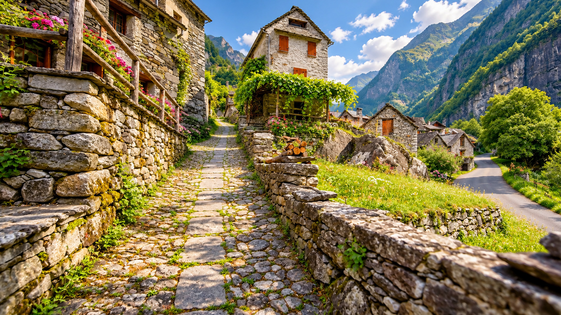 Walking through Sonlerto's medieval stone village in Switzerland (4K)