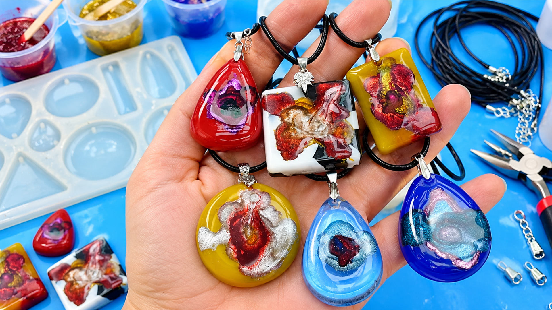 These resin pendants started with melted candle wax