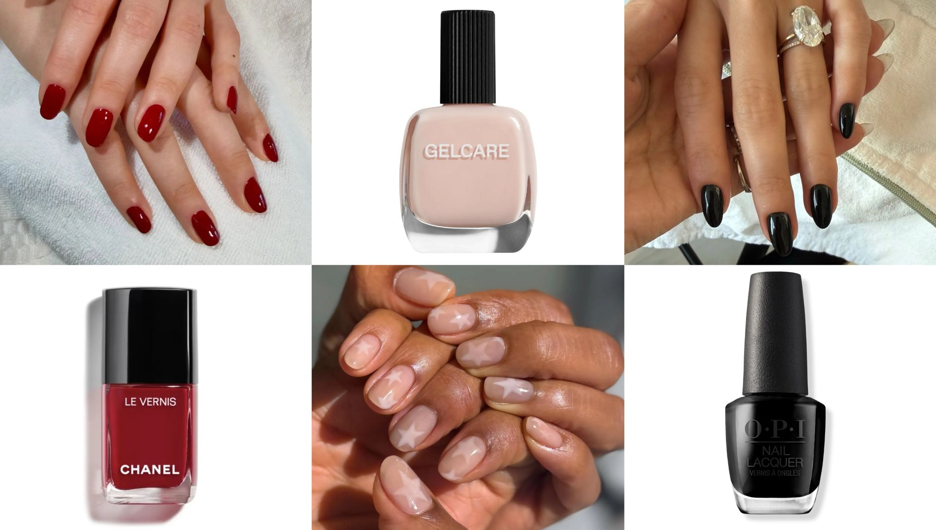 Dark nails, subtle details, and glossy finishes are the week's hottest manicures