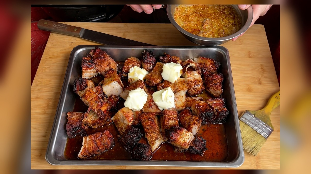 Pork belly burnt ends with maple syrup