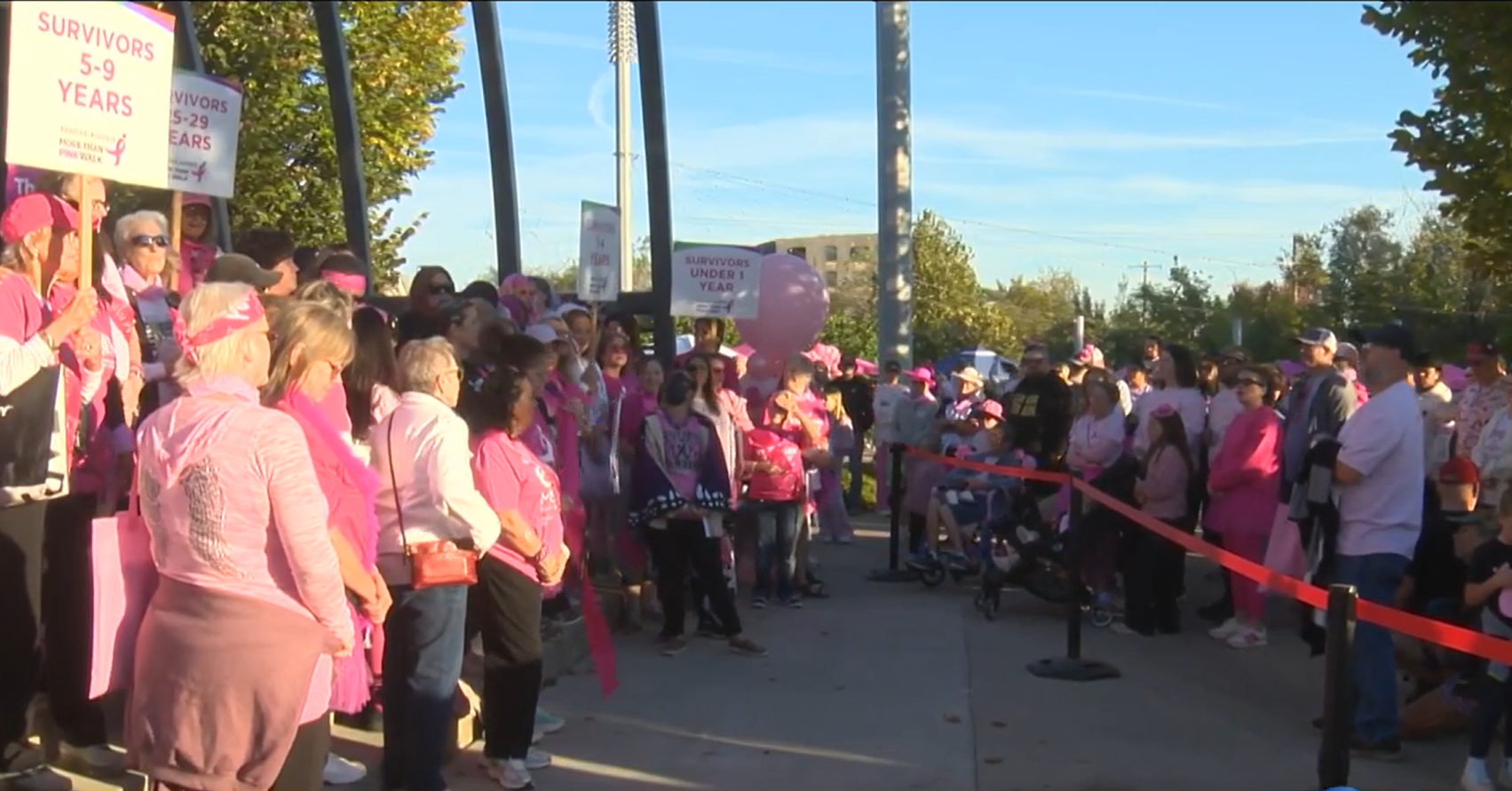 Crowds gather dressed in pink for the breast cancer awareness walk in ...
