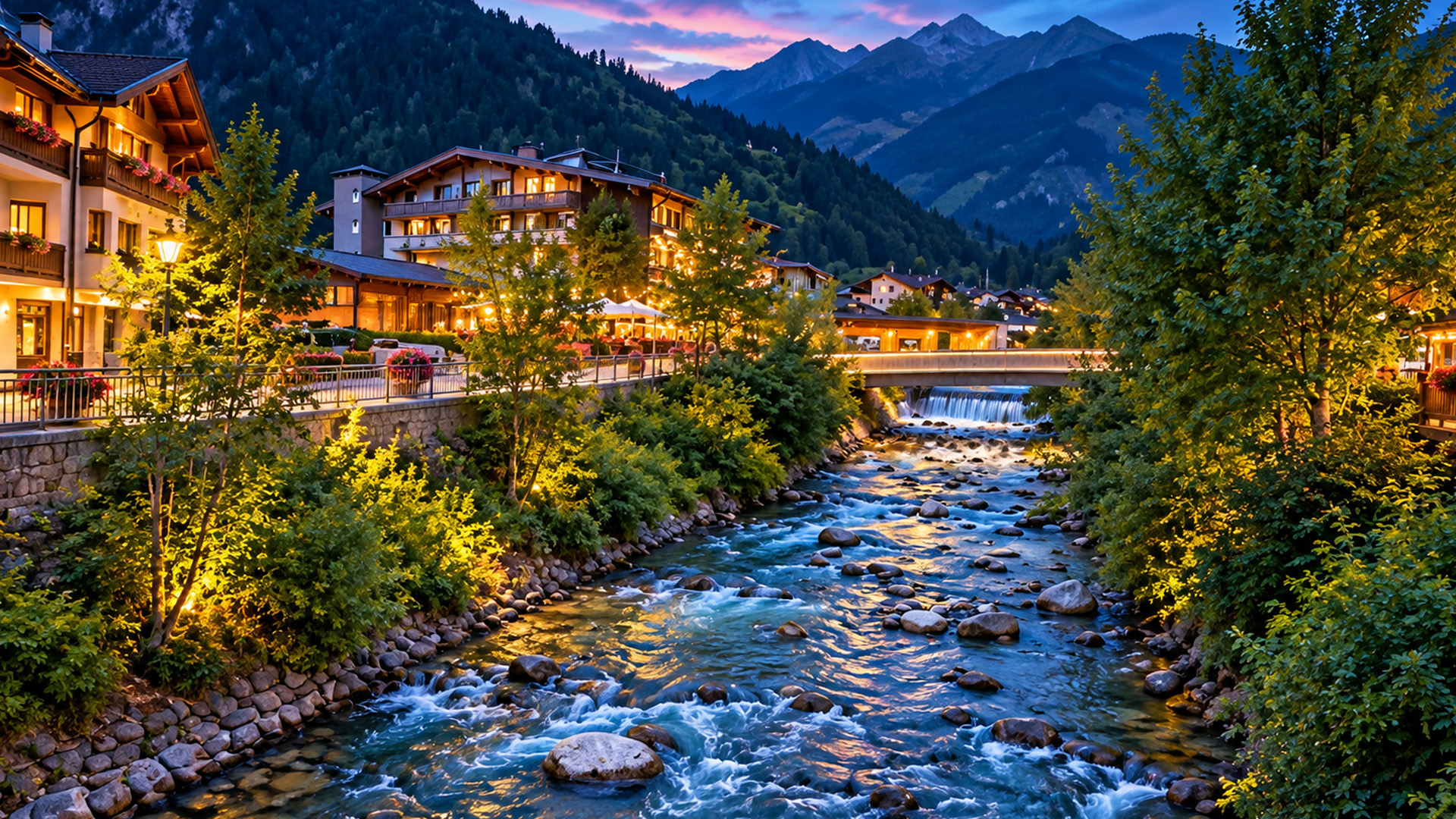 Um passeio noturno por Mayrhofen no Vale Zillertal, na Áustria (4K)