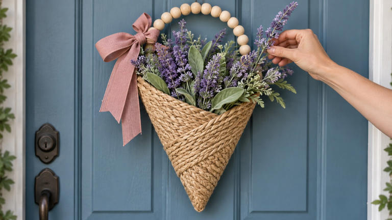 How does a flat placemat turn into a decorative door basket?