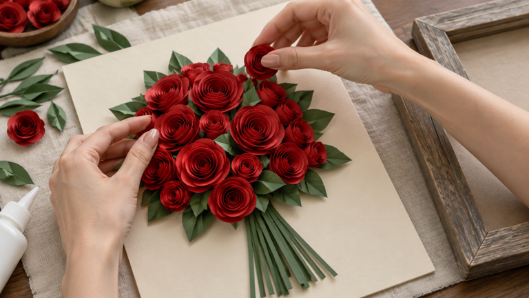 How to make a framed paper rose bouquet