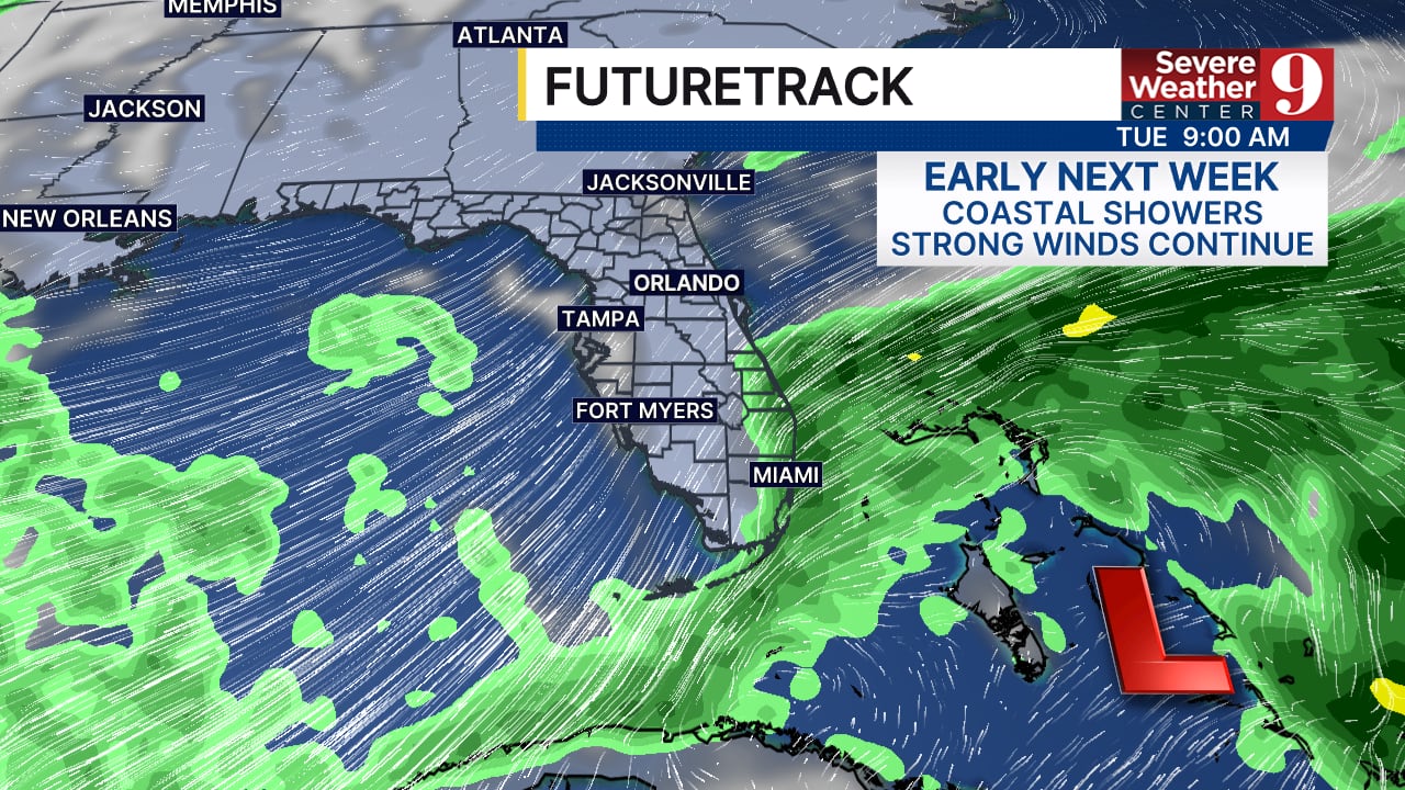 Low-pressure center brings strong winds and rain to central Florida