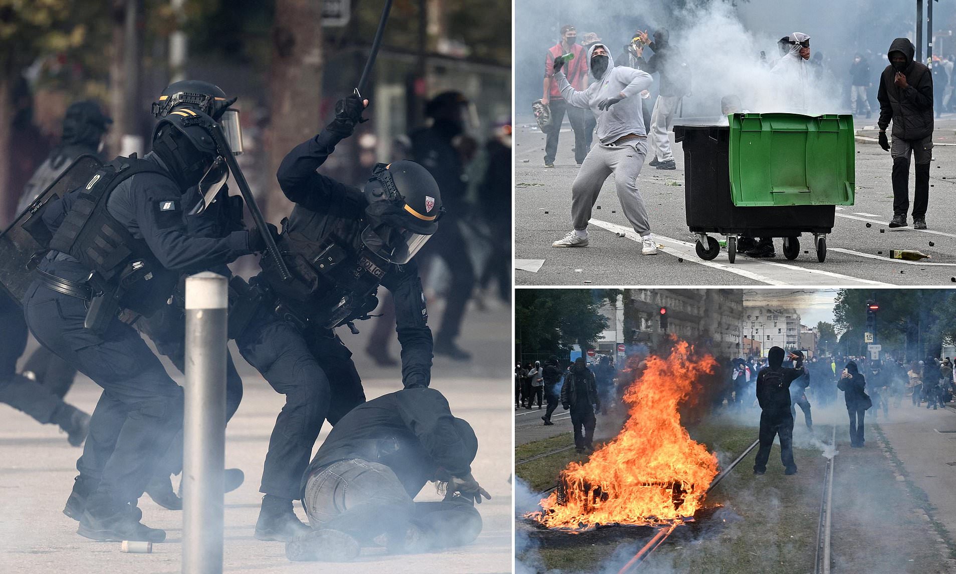 French riot police hit far-left protest mob with water cannon and tear gas