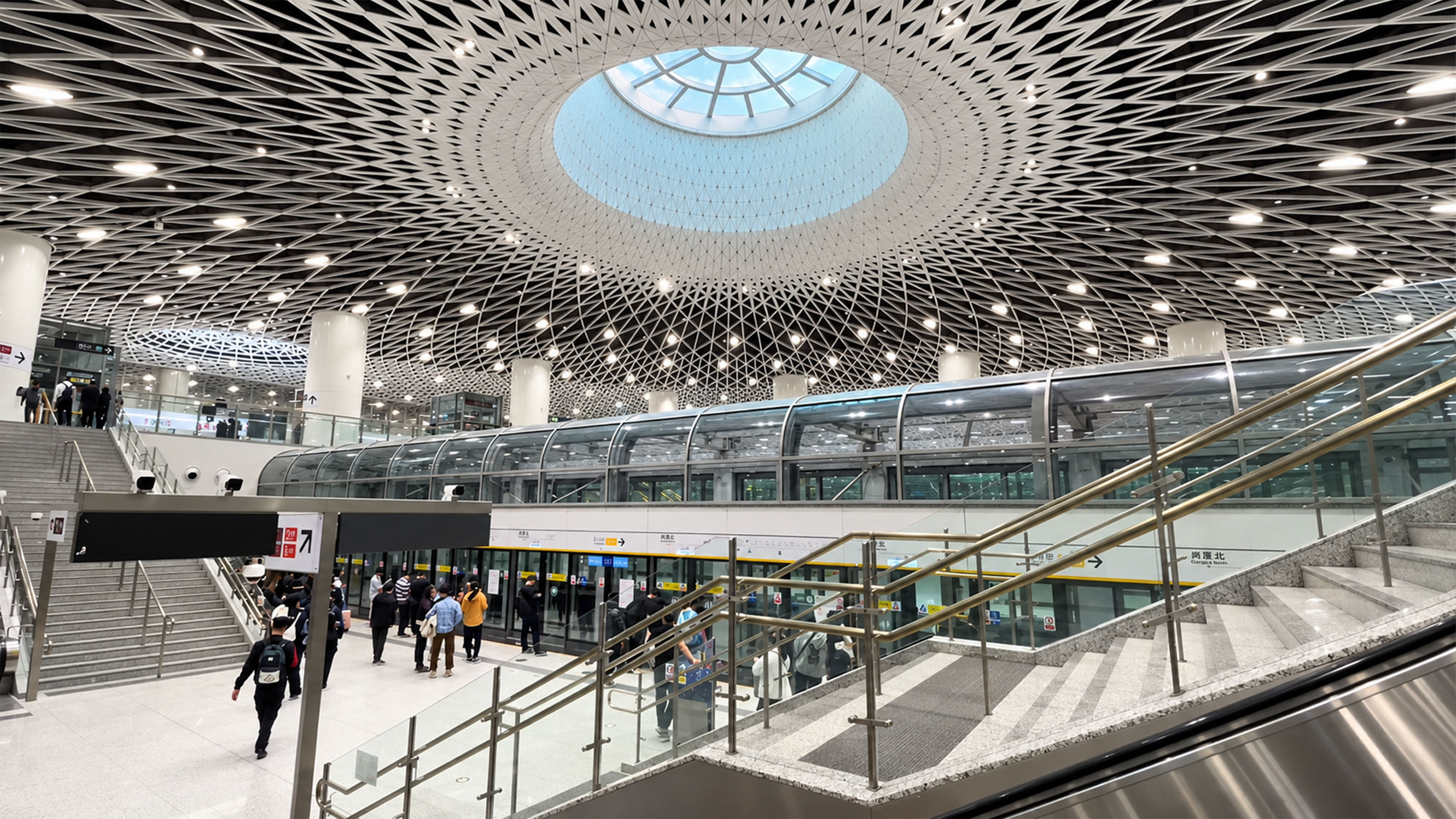 China's modern metro station has a ceiling like a giant web