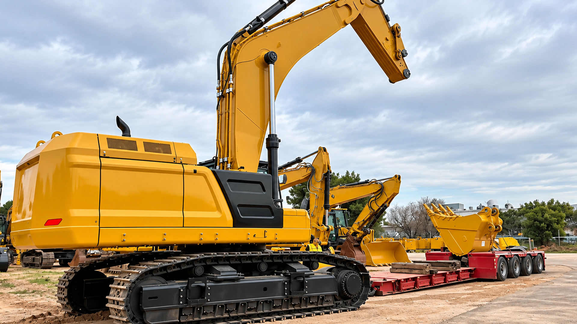 Watch an 80-ton Caterpillar excavator crawl onto a detachable gooseneck ...