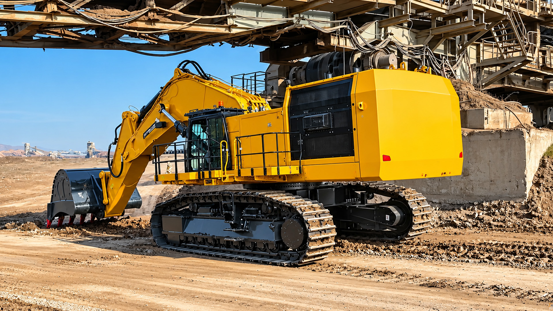 How mechanics pin a massive rock bucket onto a 140-ton CAT excavator