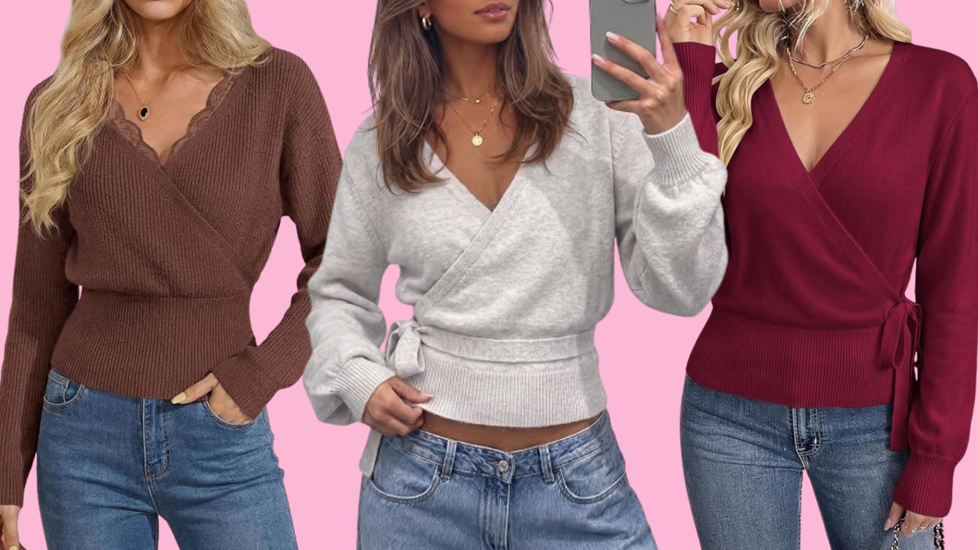 Snatched waist, cozy fit! These 17 slimming wrap sweaters deliver