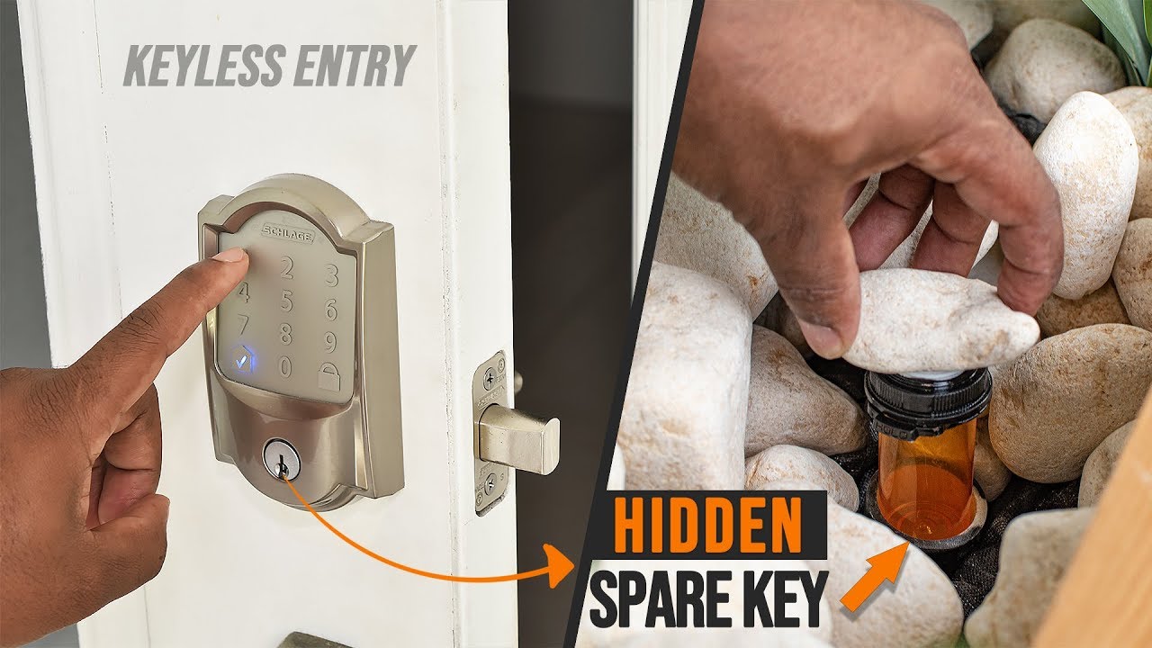 Smart lock install & secret hiding spot for spare key