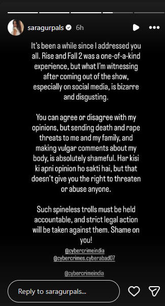 Rise and Fall 2 contestant Sara Gurpal says she received rape and death ...