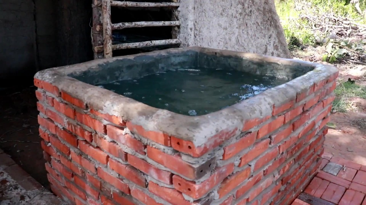 Finished brick pool with rippling water
