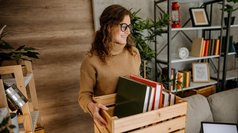 Cover old boxes for a savvy way to create a beautiful storage solution