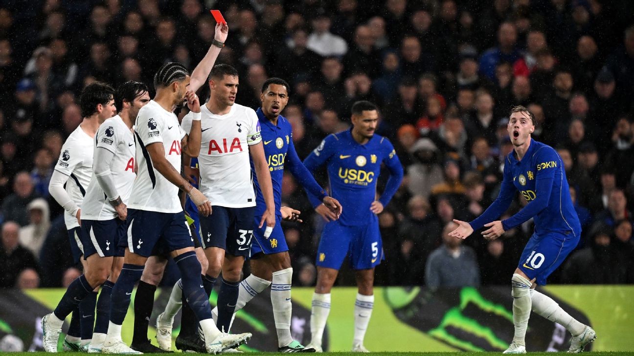 Cole Palmer sent off for first time, Chelsea reach unwanted red card ...