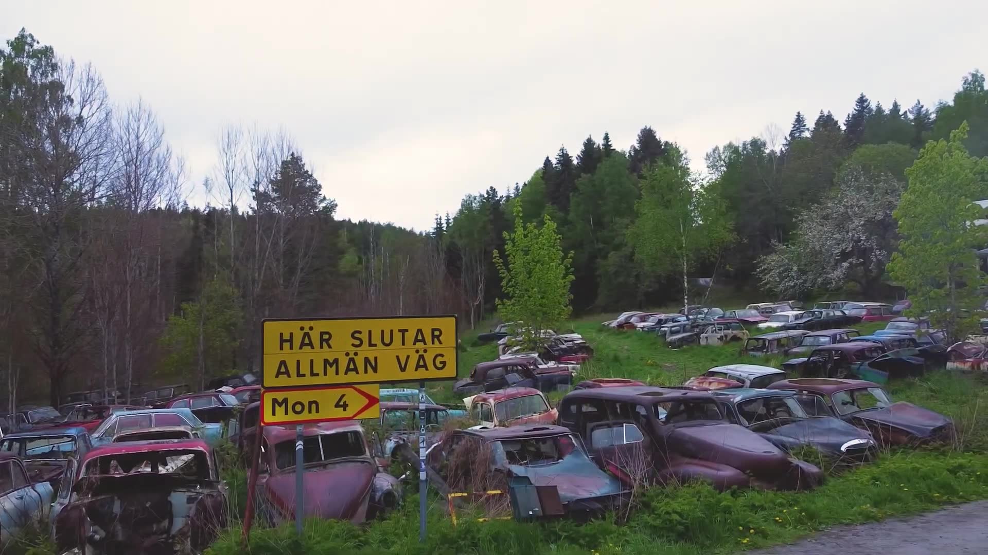 Viser bilene som ble etterlatt til å ruste bort i Sverige