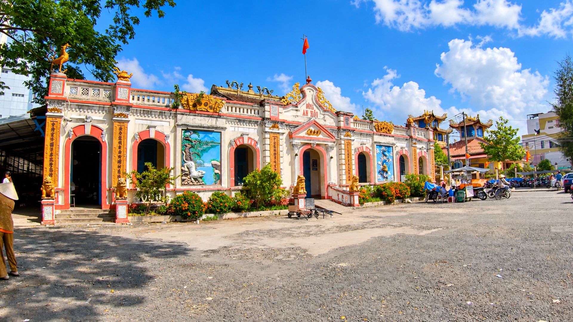Red Arches and Golden Dragons at Ben Tre's Historic Temple (4K)