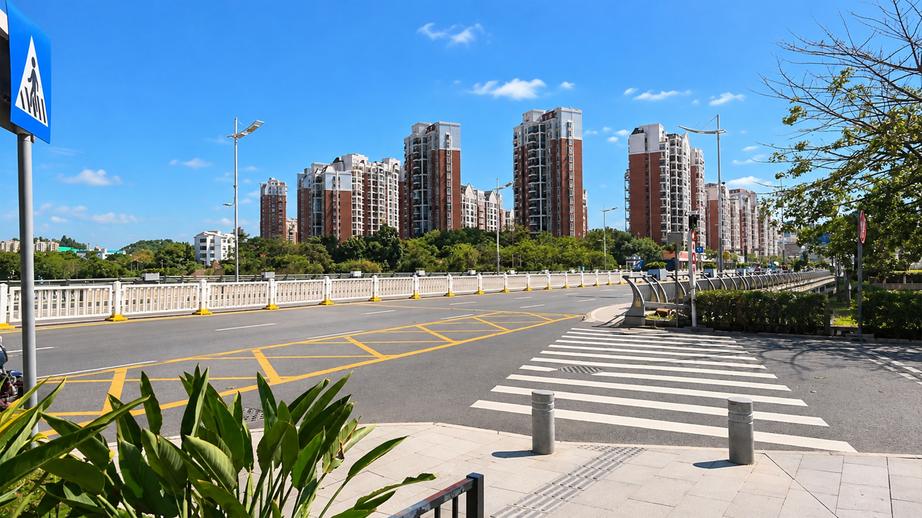 Shenzhen’s residential towers frame this calm urban crossing