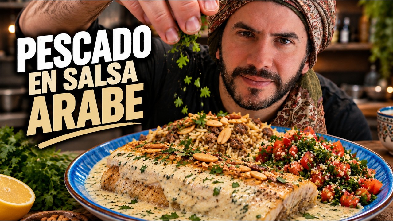 Lubina al horno con salsa árabe cremosa de tahini