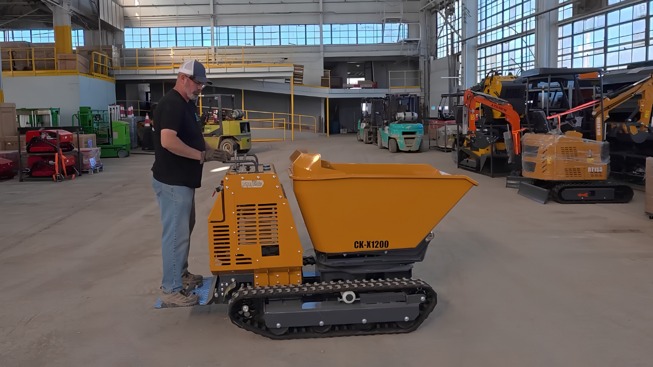 An unusual tracked mud buggy appears at an equipment auction