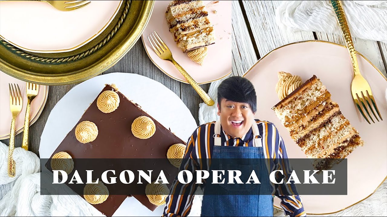 Dalgona opera cake inspired by whipped coffee flavors