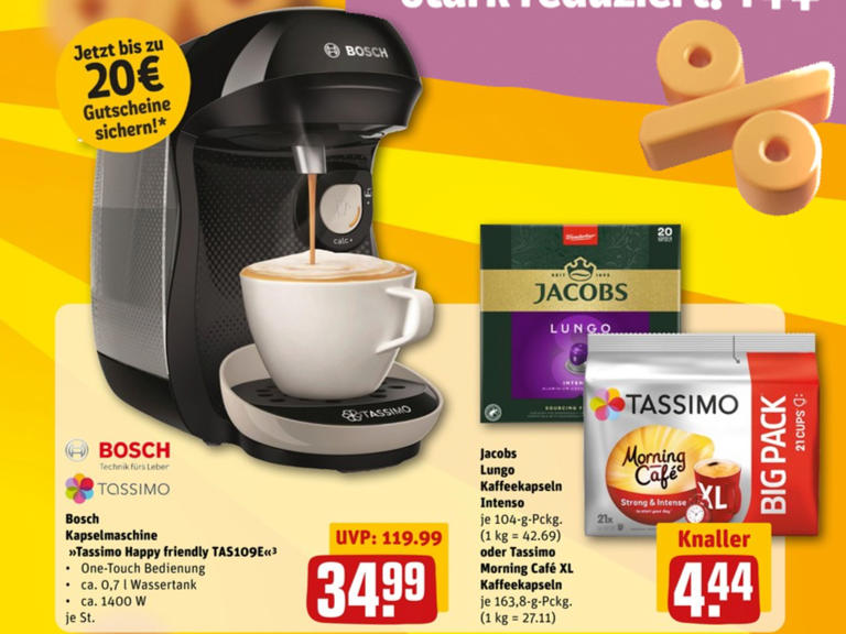 Rewe verkauft aktuell eine Bosch-Kaffeemaschine zum Sparpreis
