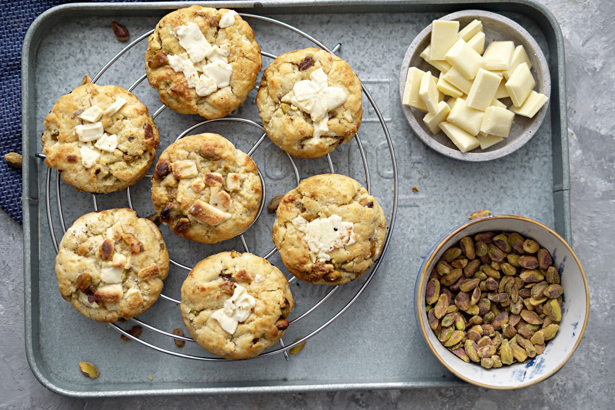 Bake your own New York style white chocolate and pistachio cookies