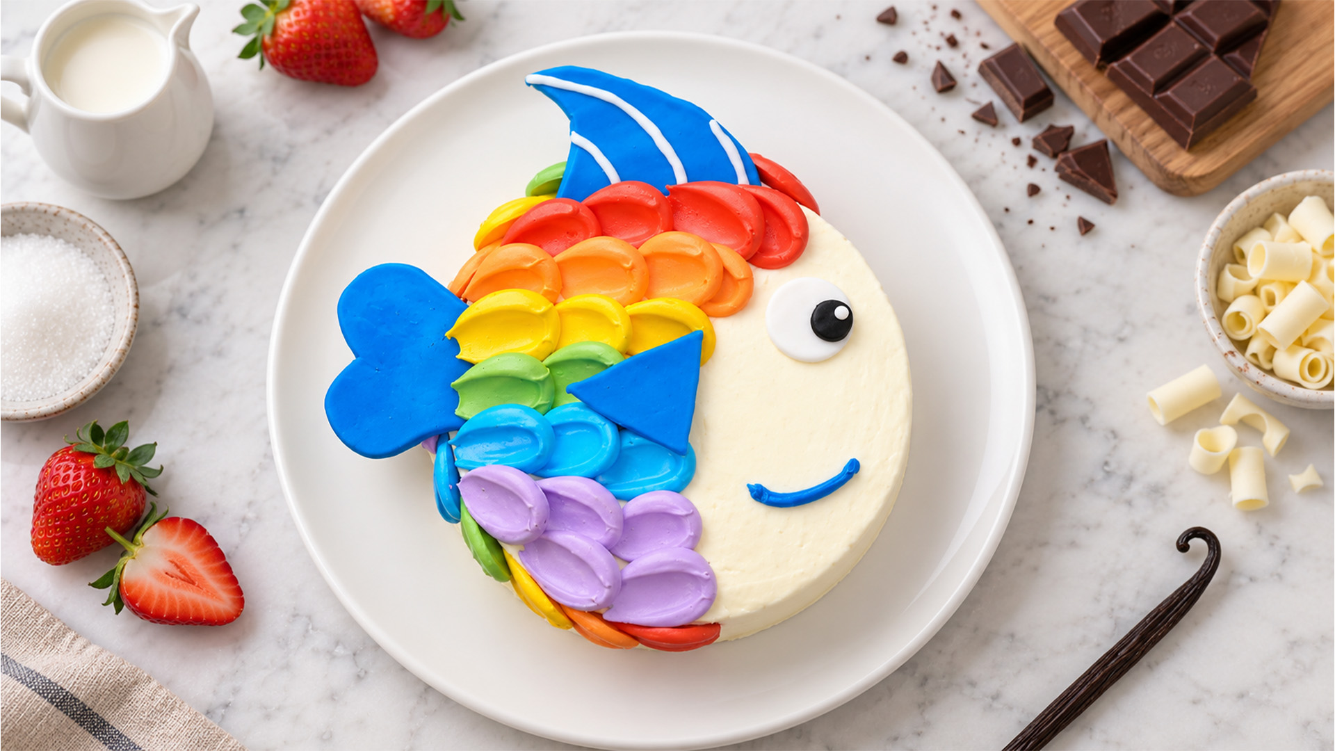 Rainbow fish cake with colourful buttercream scales