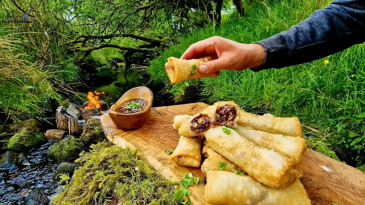 Extra-crispy beef spring rolls served with spicy chilli sauce