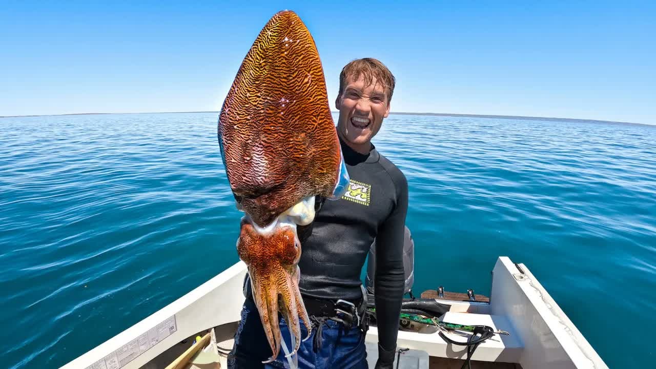 Preparing fresh cuttlefish after an offshore spearfishing trip