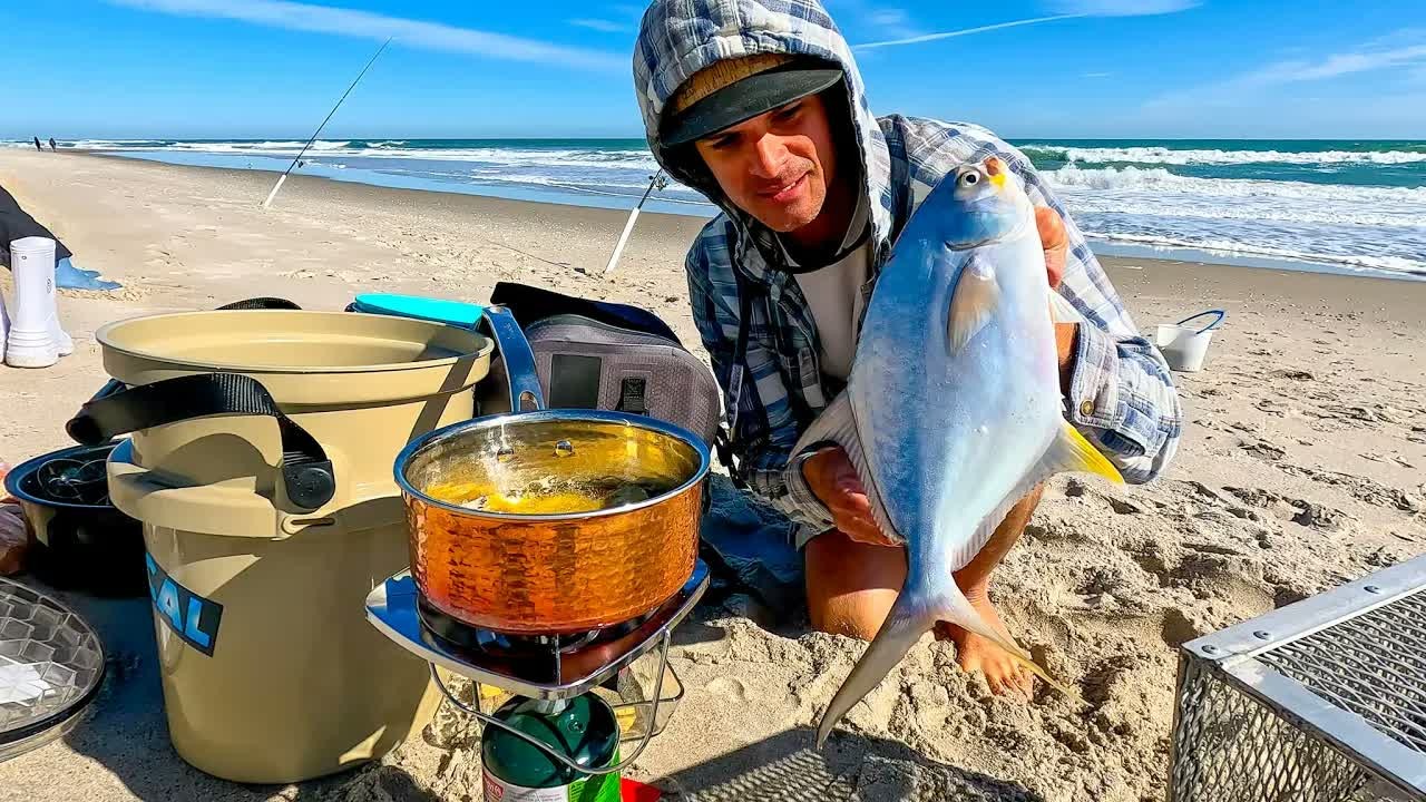 Anglers catch pompano while Parmesan-crusted whiting fries on the beach