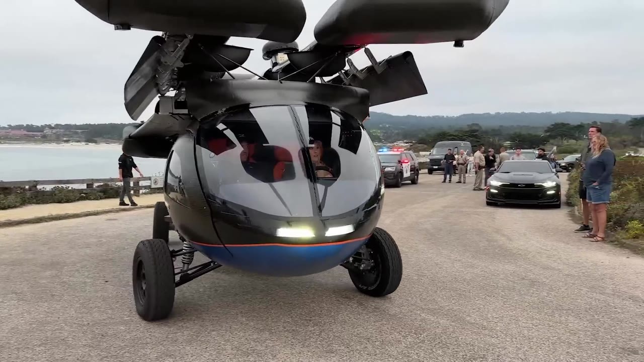 A flying car attracts a police stop instead of a runway clearance