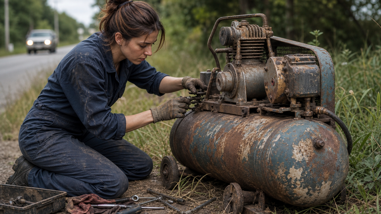 Restoring an abandoned high-pressure air compressor found beside the road